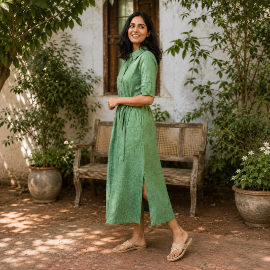 Forest Khadi Cotton-silk Dress