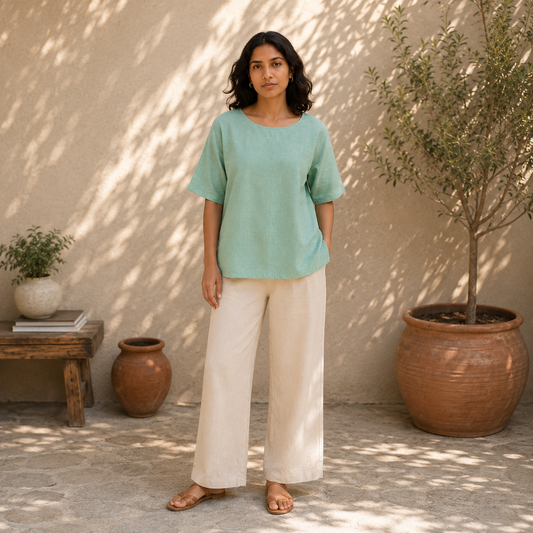 Soft Teal Khadi Box Top