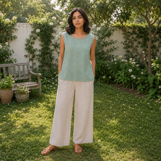 Soft Teal Khadi Sleeveless