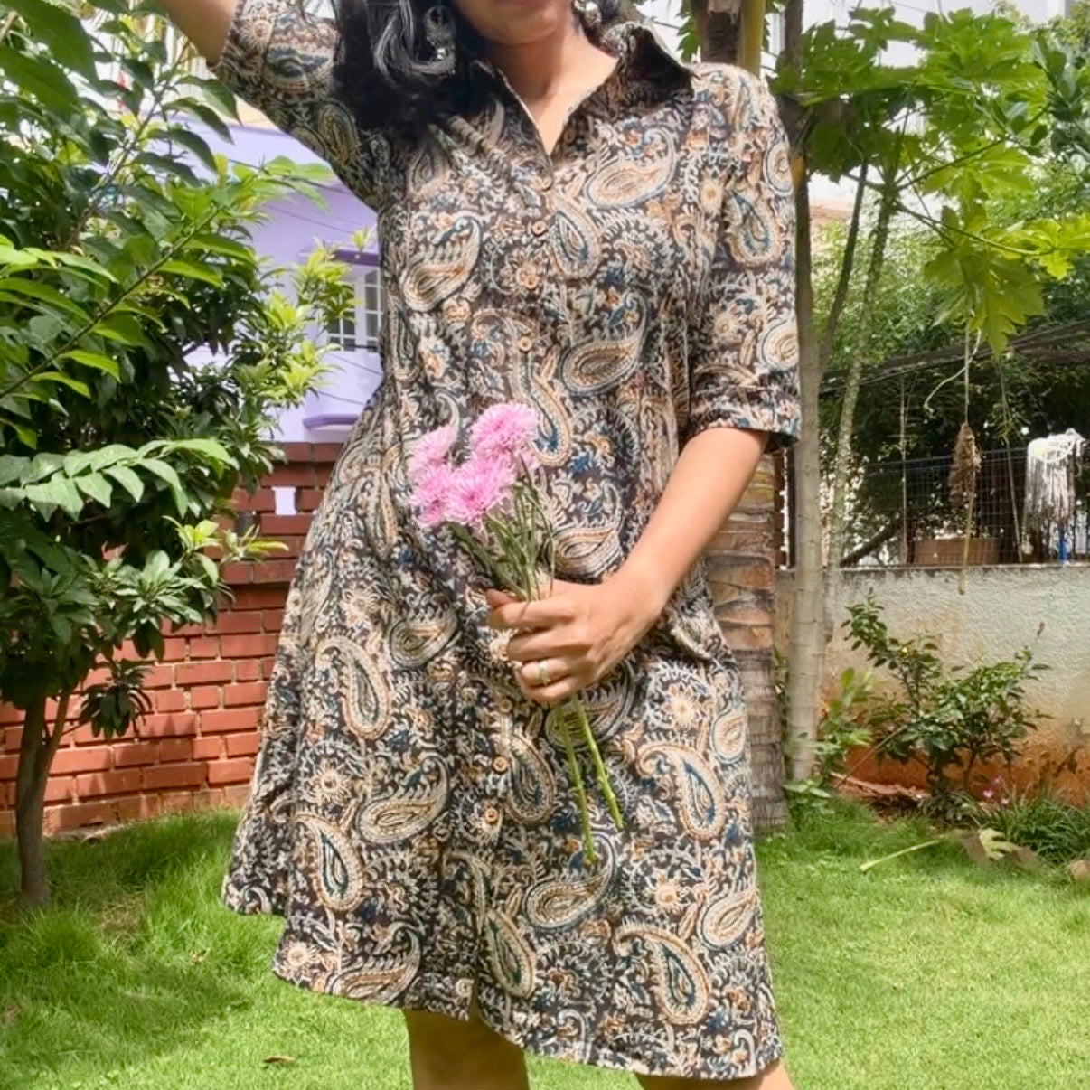 Charcoal Kalamkari Short Dress