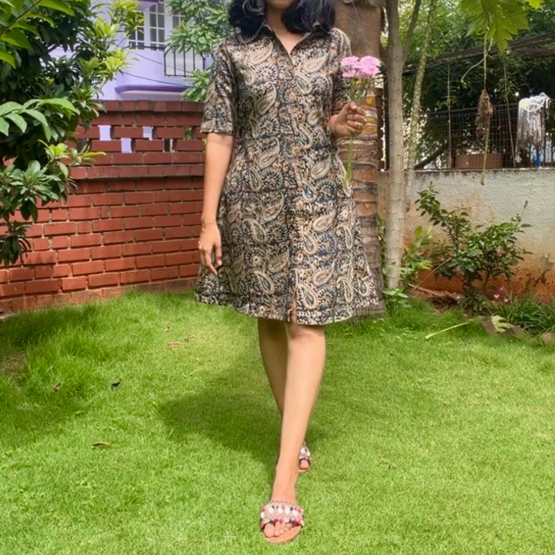 Charcoal Kalamkari Short Dress