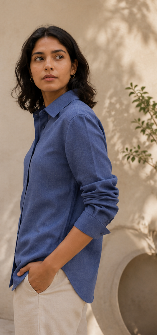 Indigo Rain Khadi Shirt