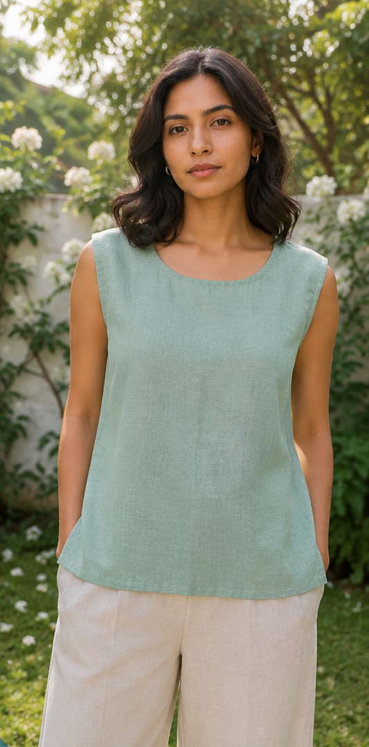 Soft Teal Khadi Sleeveless